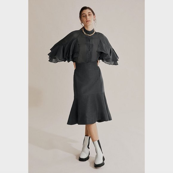 SOLD Country Road Dark Grey Linen Frill Hem Skirt 6 - Picture 4 of 12